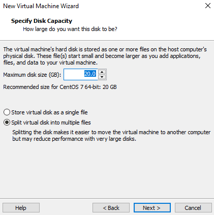 گام نهم- انتخاب ظرفیت ماشین مجازی در VMware Workstation