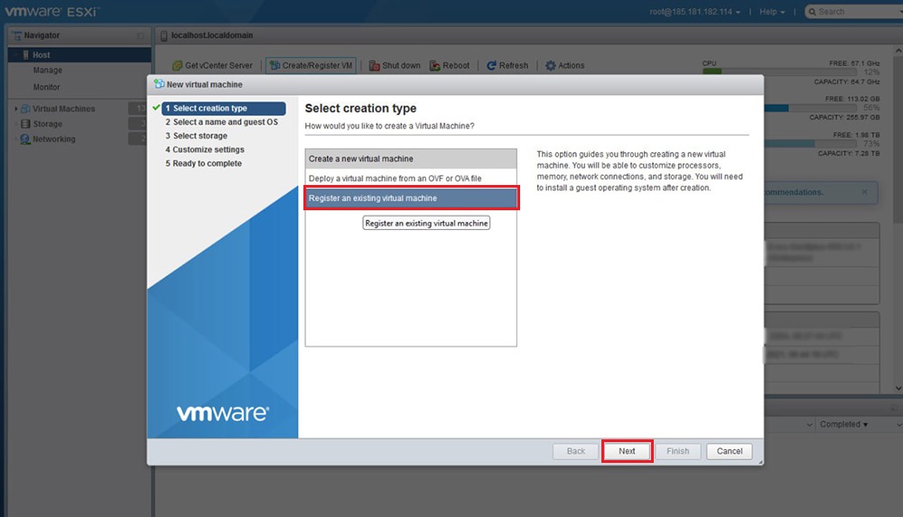 بازیابی ماشین مجازی‌ در Esxi