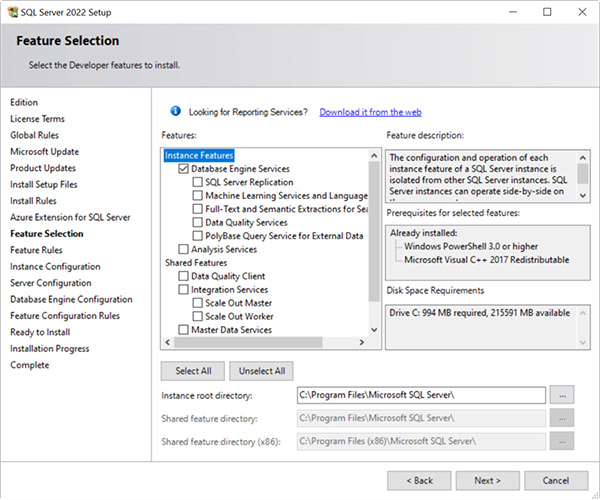 نصب SQL Server