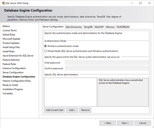 نصب SQL Server