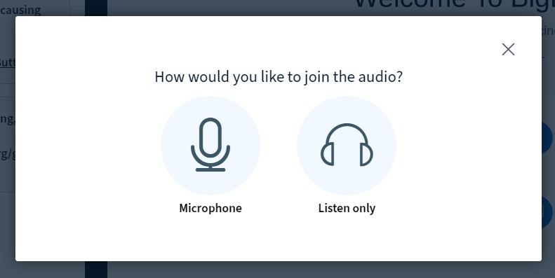 برای حضور در کلاس یکی از گزینه های Microphone یا Listen only را انتخاب کنید.